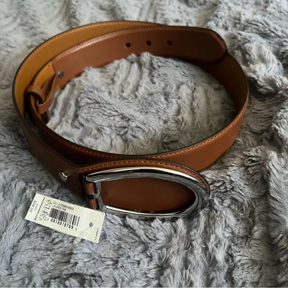 Ralph Lauren Brown Tooled Leather Whipstitch Western Belt Brass Buckle Med‎ Vtg Western detailing defines Holiday 2025 #RLCollection  main image 4